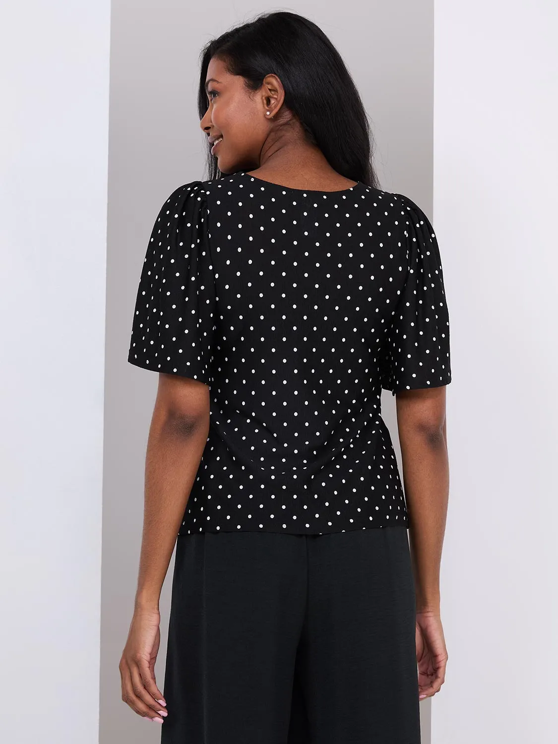 Polka Dot Flutter Sleeve Top sold by Suzy Shier product image thumbnail 5