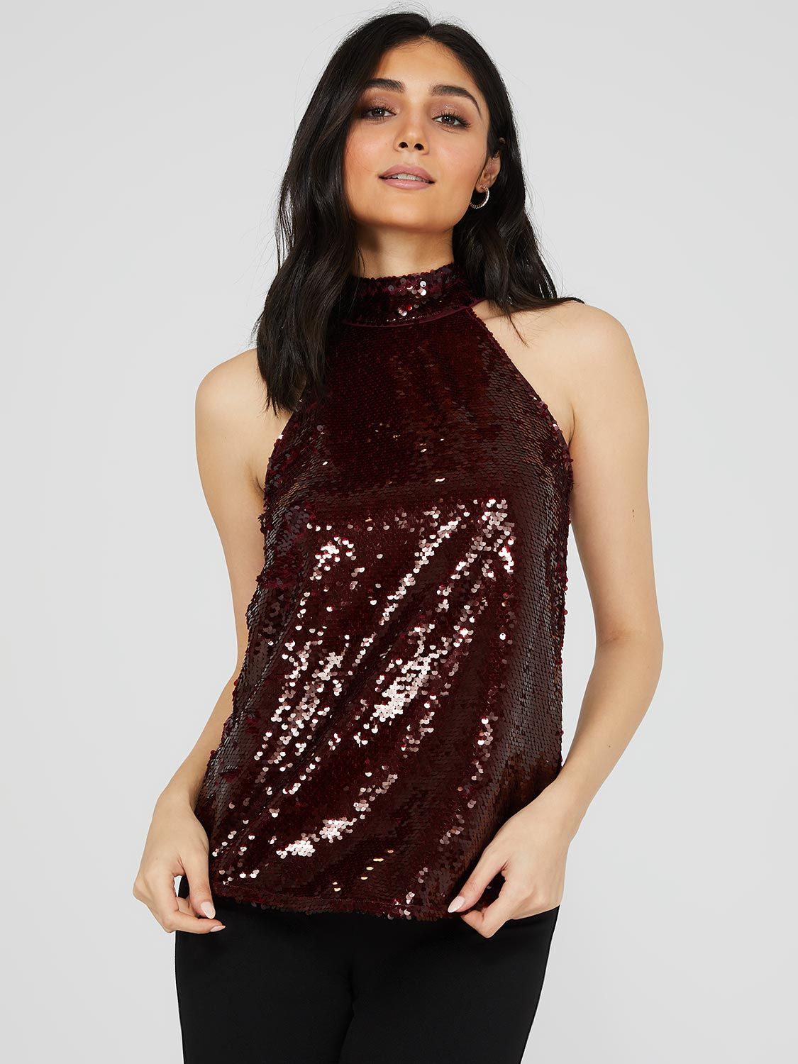 Sequin Mesh Halter Mock Neck Top sold by Suzy Shier product image thumbnail 4