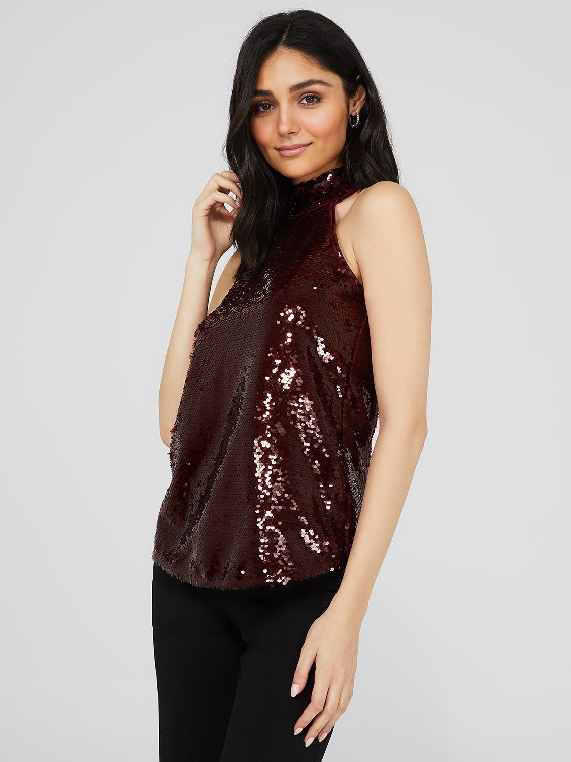 Sequin Mesh Halter Mock Neck Top sold by Suzy Shier product image thumbnail 5