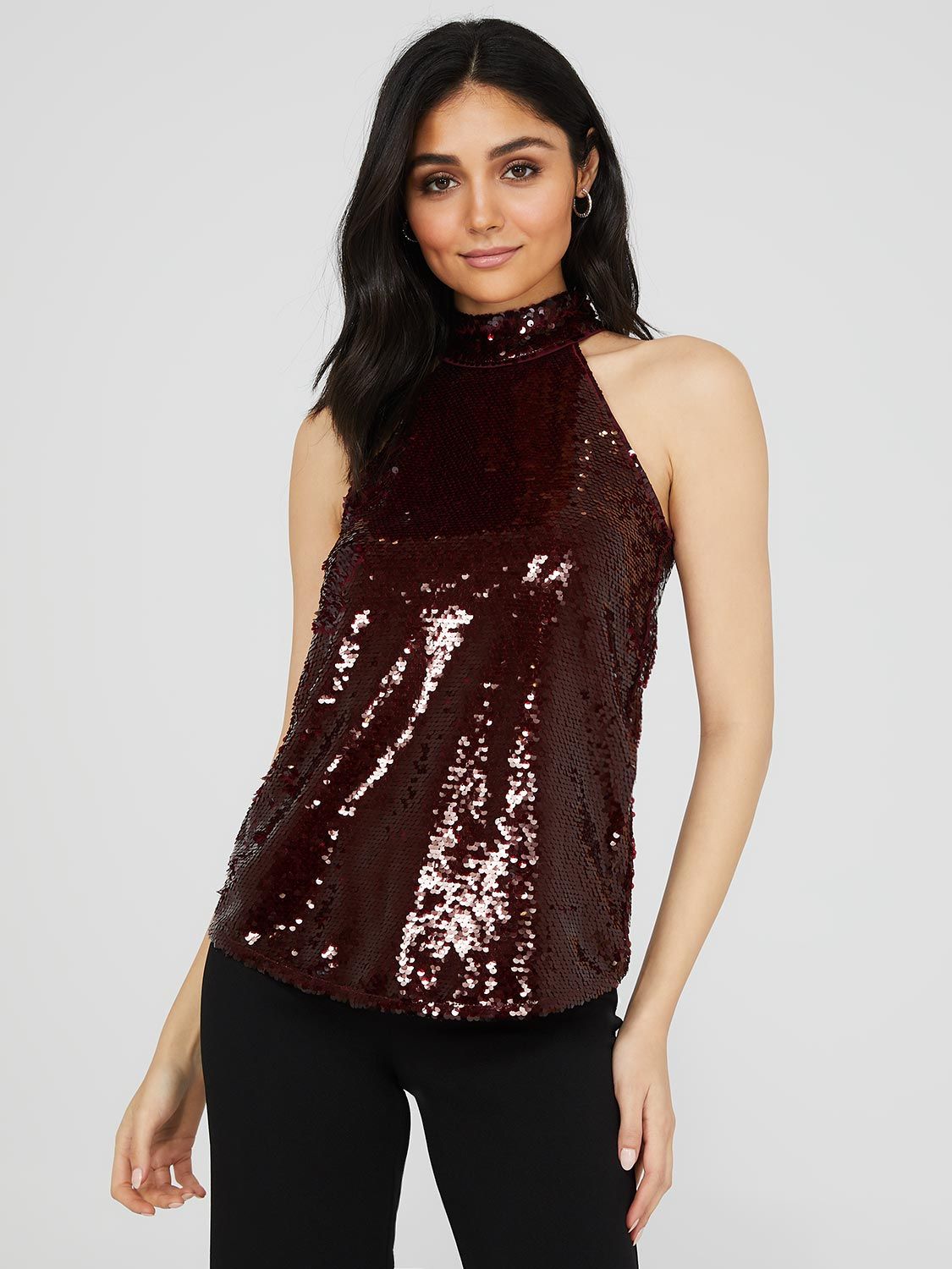Sequin Mesh Halter Mock Neck Top sold by Suzy Shier product image thumbnail 2
