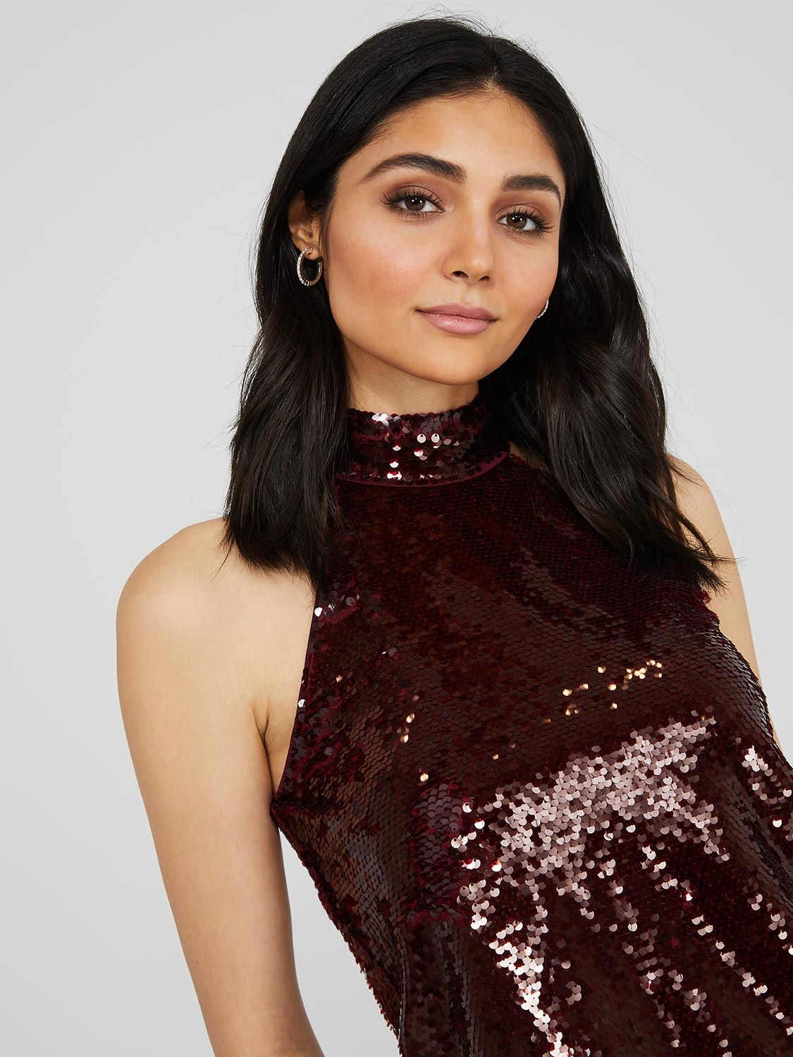 Sequin Mesh Halter Mock Neck Top sold by Suzy Shier product image thumbnail 3