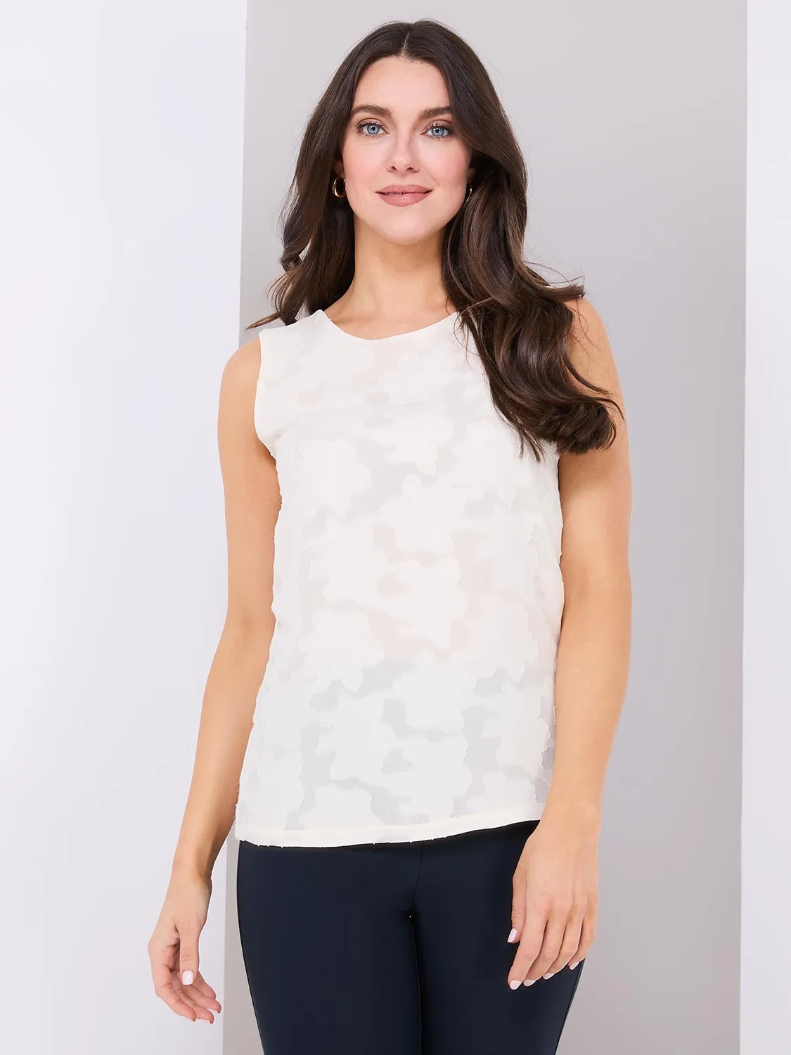Sleeveless Floral Burnout Chiffon Top sold by Suzy Shier