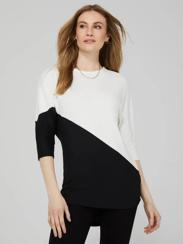Colourblock 3/4 Dolman Sleeve High-Low Top sold by Suzy Shier