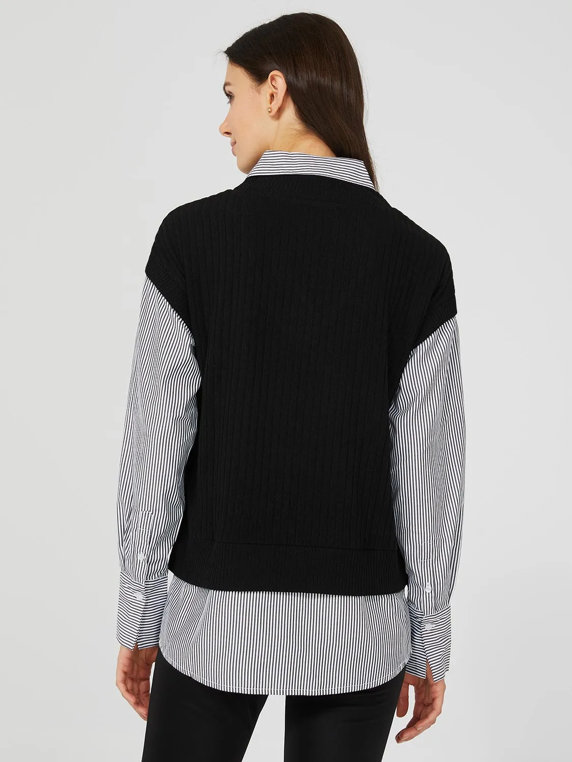 2-Fer Chunky Vest With Striped Blouse sold by Suzy Shier product image thumbnail 5