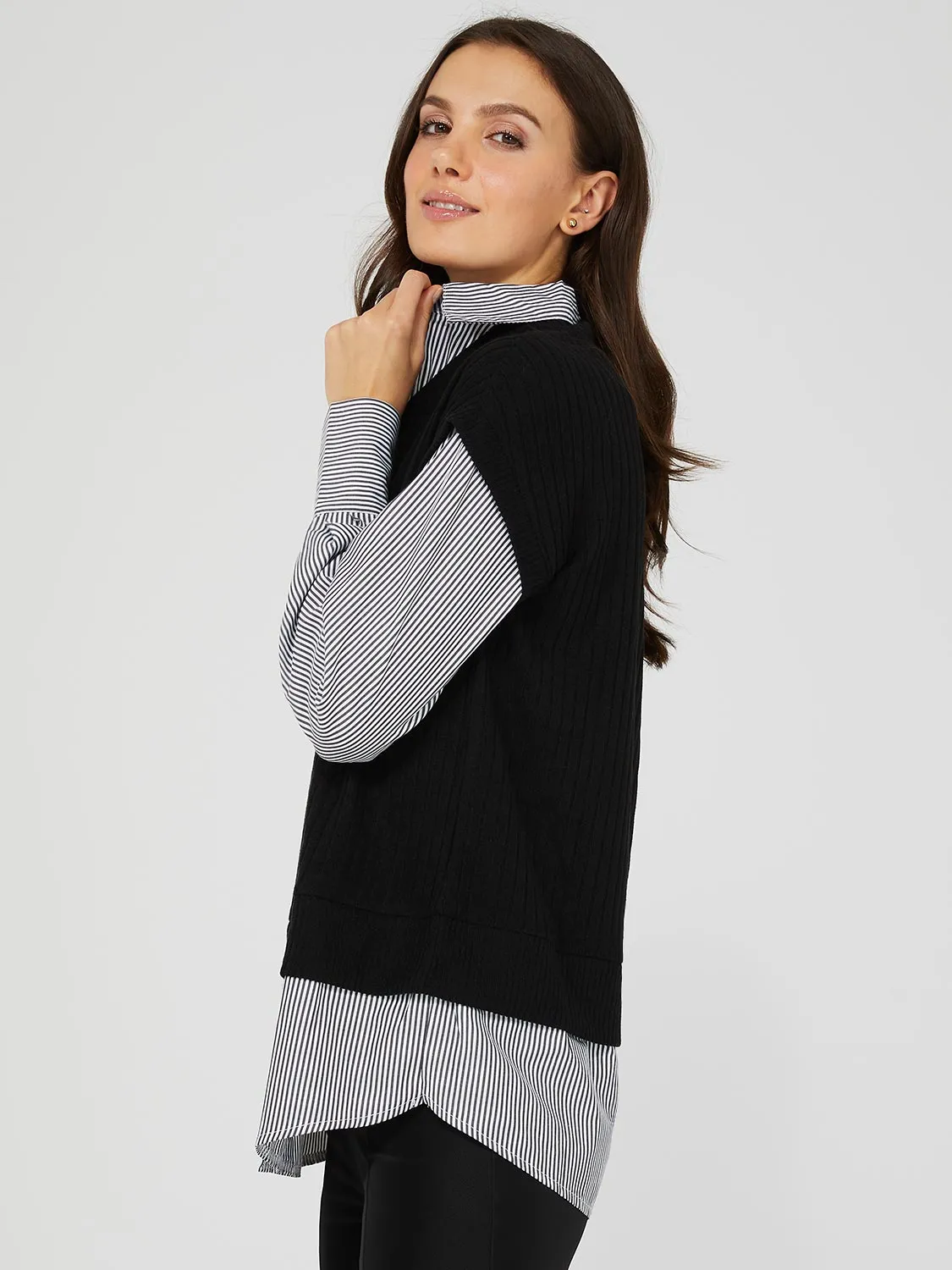 2-Fer Chunky Vest With Striped Blouse sold by Suzy Shier product image thumbnail 4