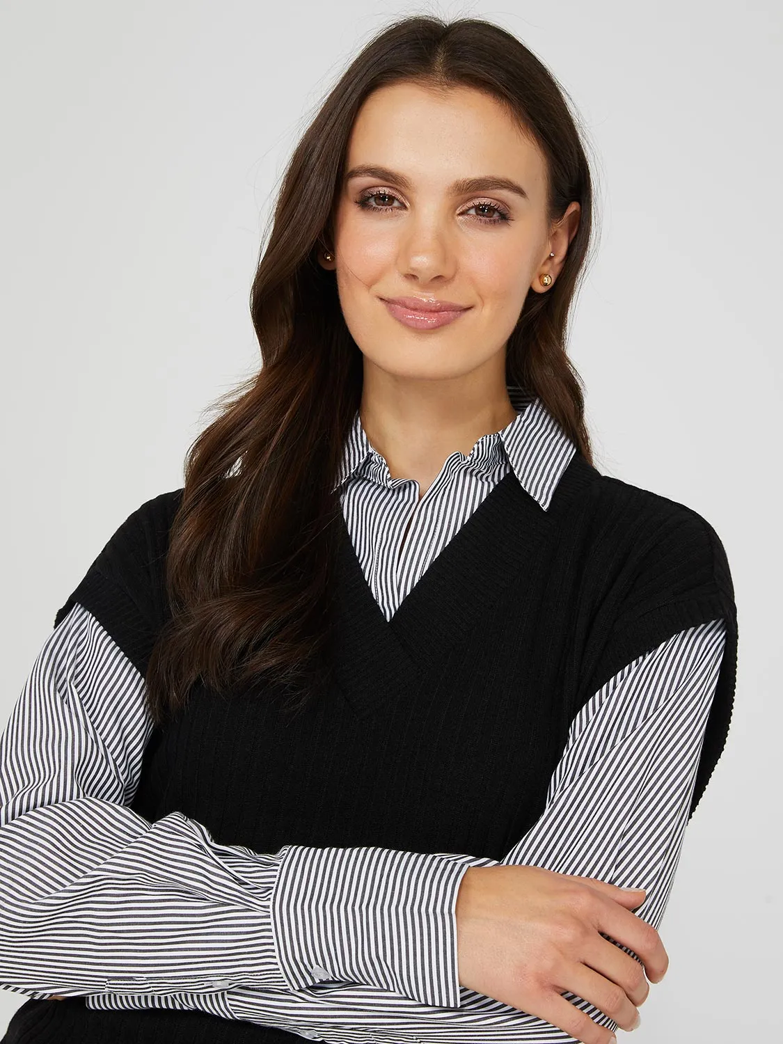 2-Fer Chunky Vest With Striped Blouse sold by Suzy Shier product image thumbnail 2