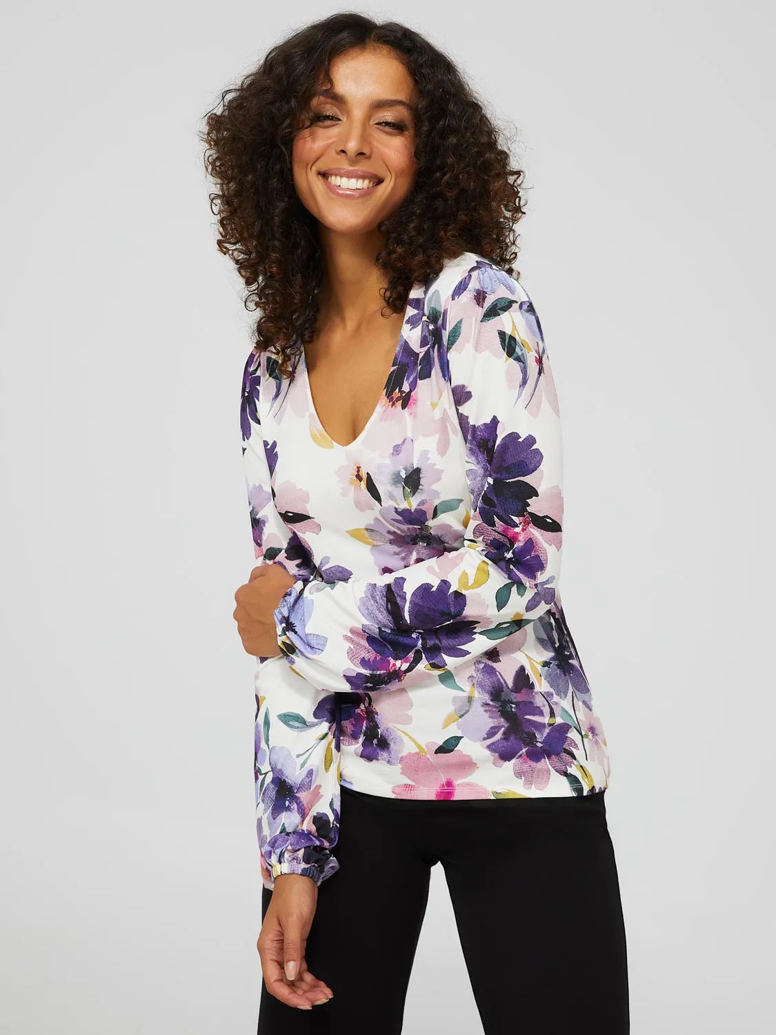 Floral Long Balloon Sleeve Top sold by Suzy Shier product image thumbnail 3