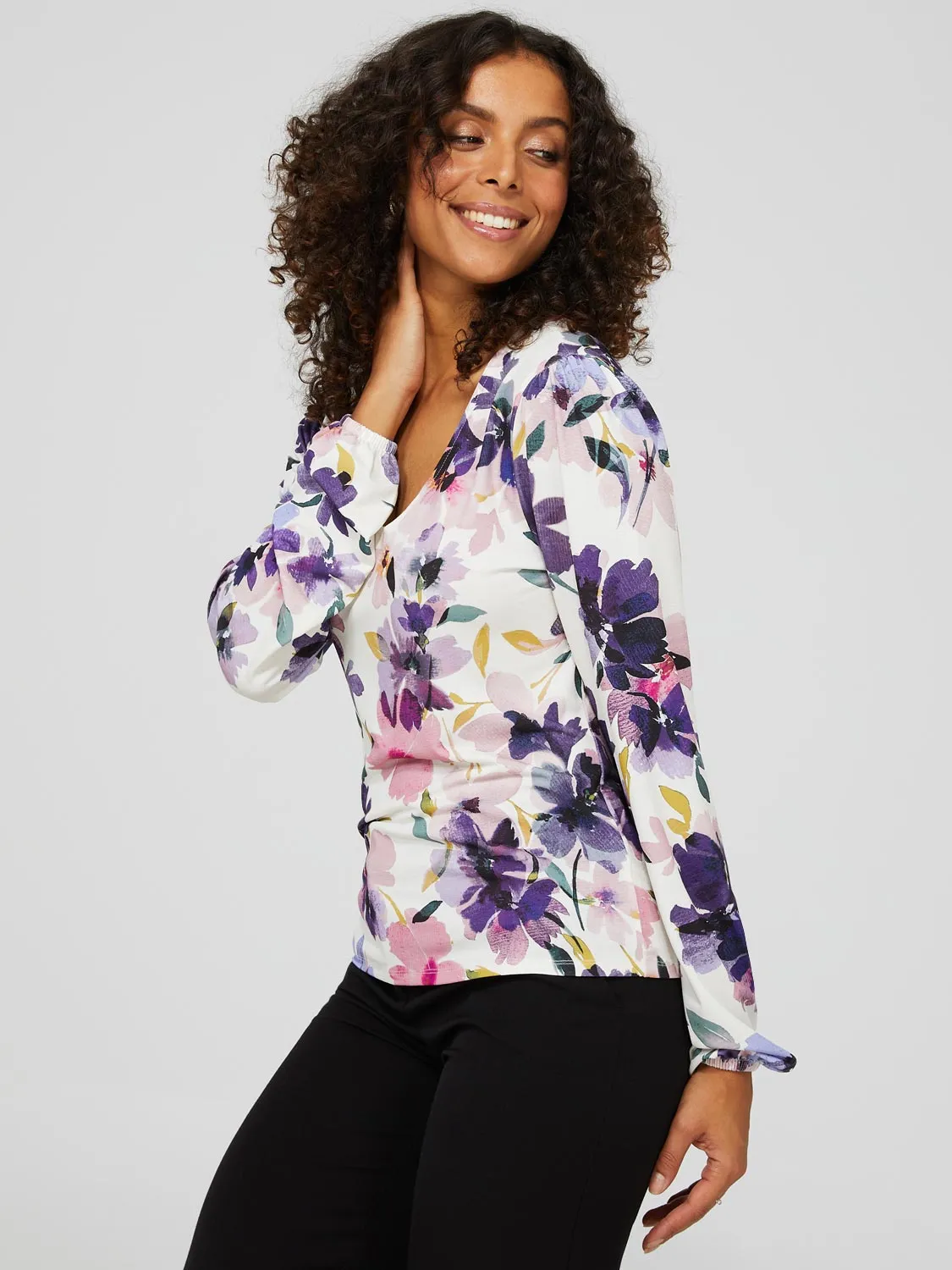 Floral Long Balloon Sleeve Top sold by Suzy Shier product image thumbnail 4
