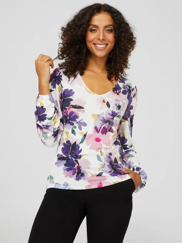 Floral Long Balloon Sleeve Top sold by Suzy Shier