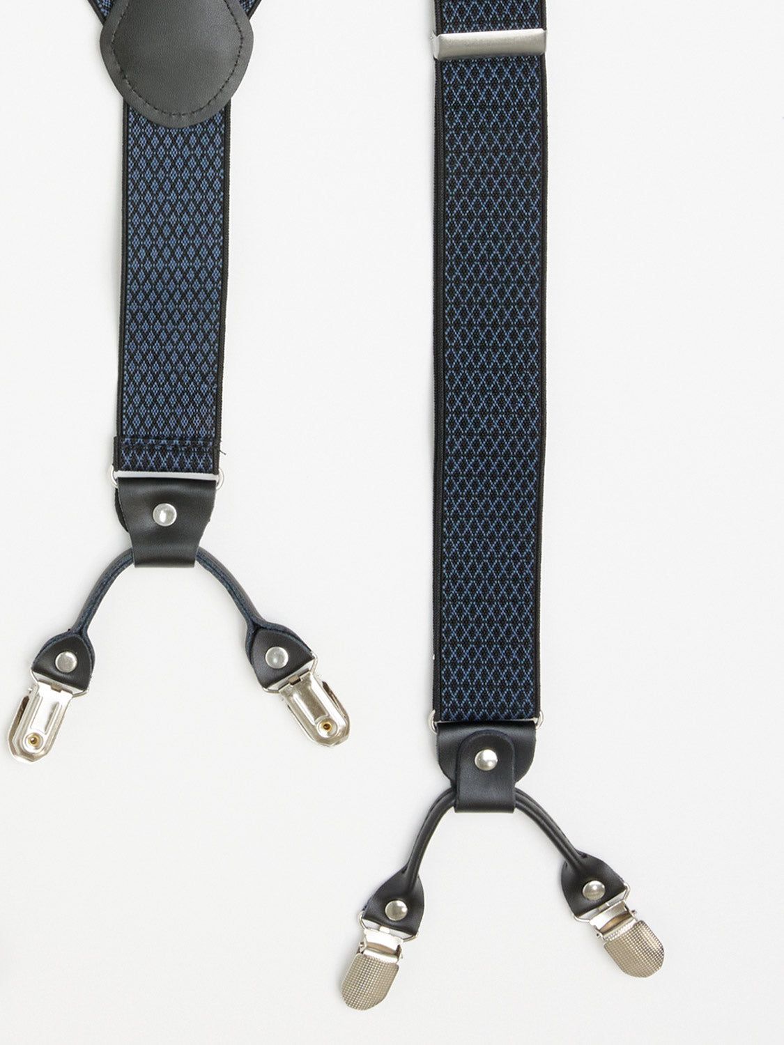 Navy Adjustable Y-Back Clip-On Suspenders With Leather Detail sold by Suzy Shier product image thumbnail 2