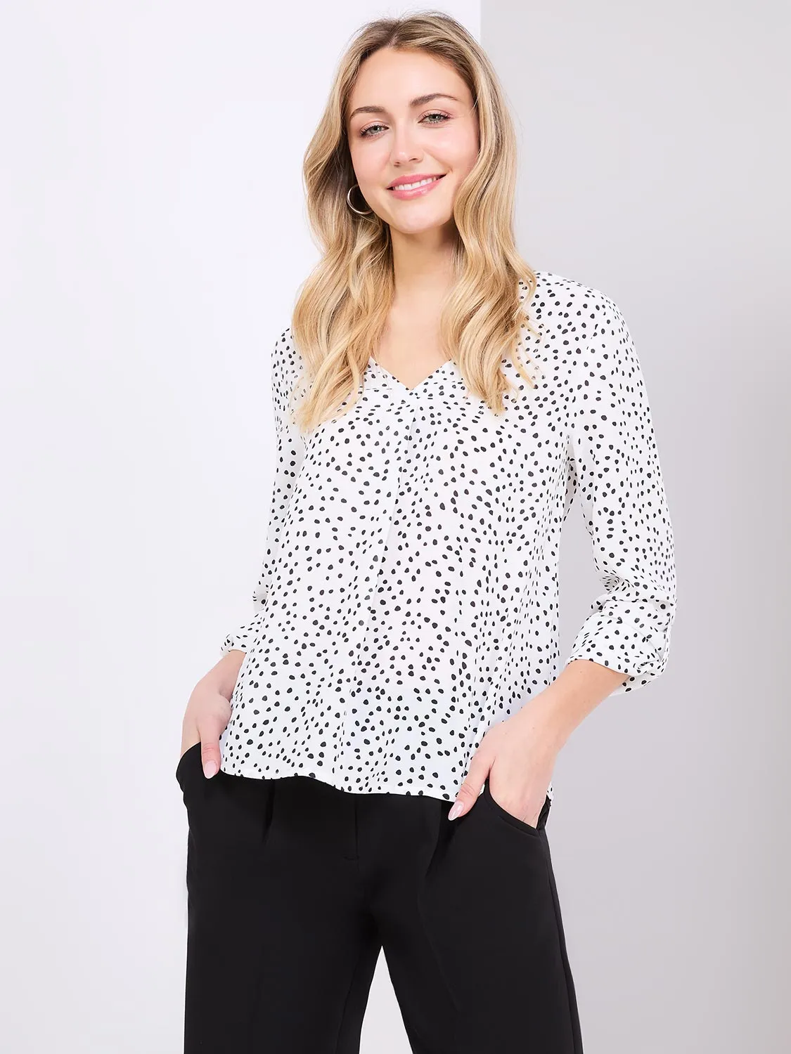 Printed V-Neck Long Sleeve Popover Blouse sold by Suzy Shier