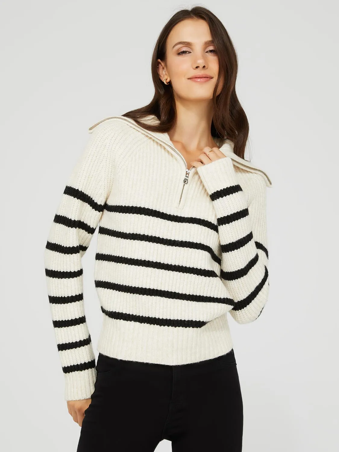 Striped Half Zip Shaker Stitch Sweater sold by Suzy Shier product image thumbnail 2