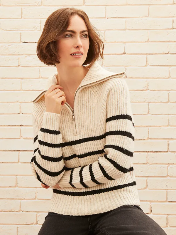 Striped Half Zip Shaker Stitch Sweater sold by Suzy Shier