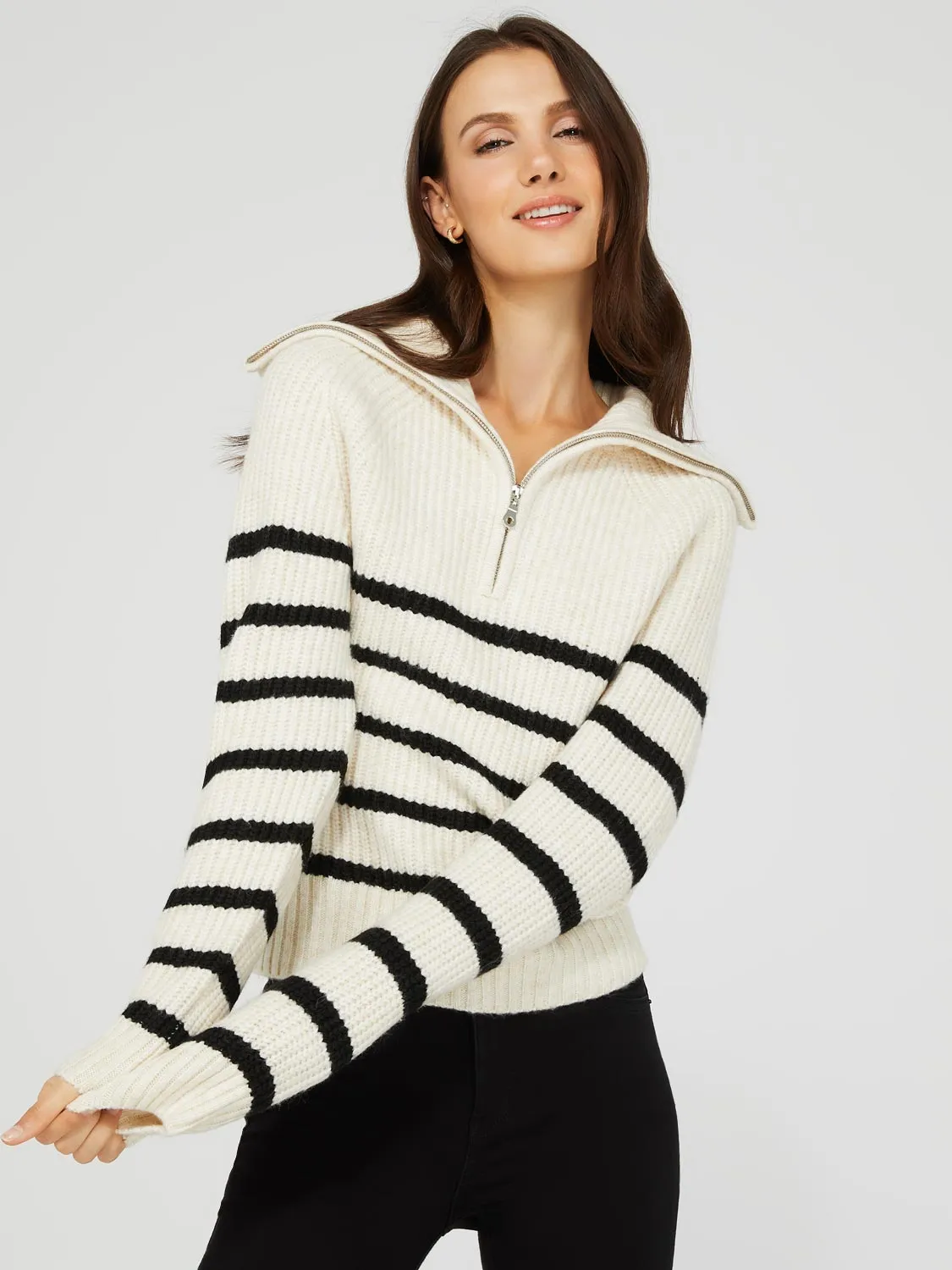 Striped Half Zip Shaker Stitch Sweater sold by Suzy Shier product image thumbnail 4