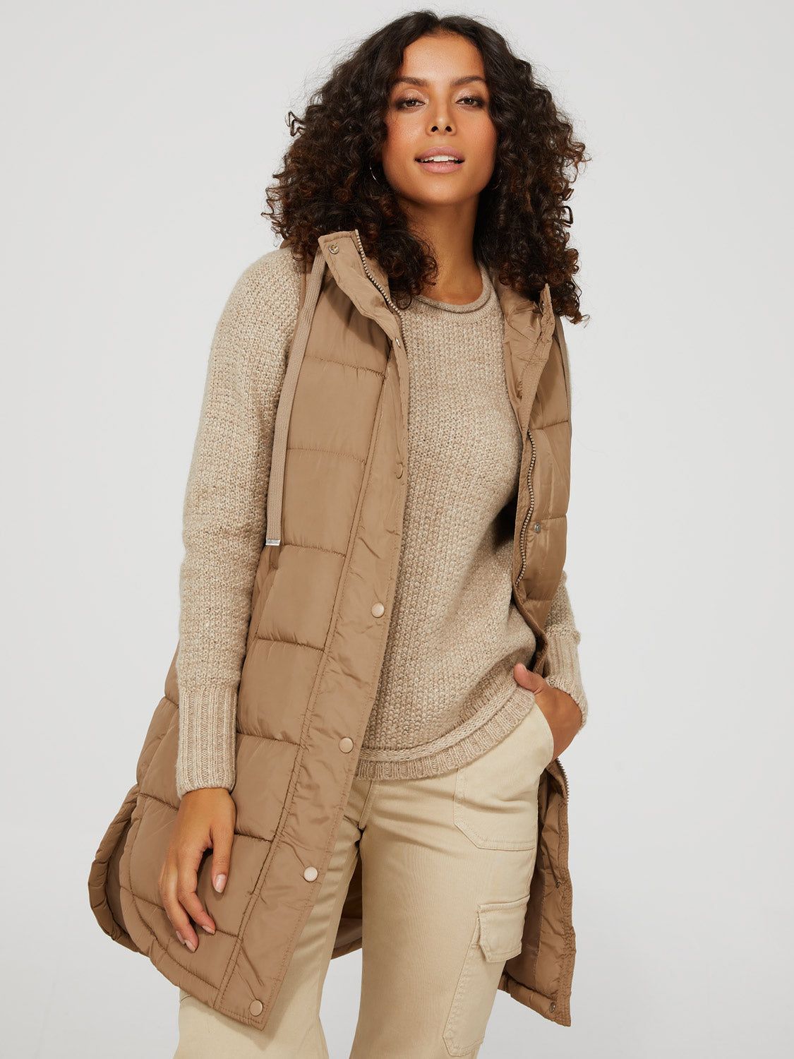 Long Puffer Vest With Hood sold by Suzy Shier