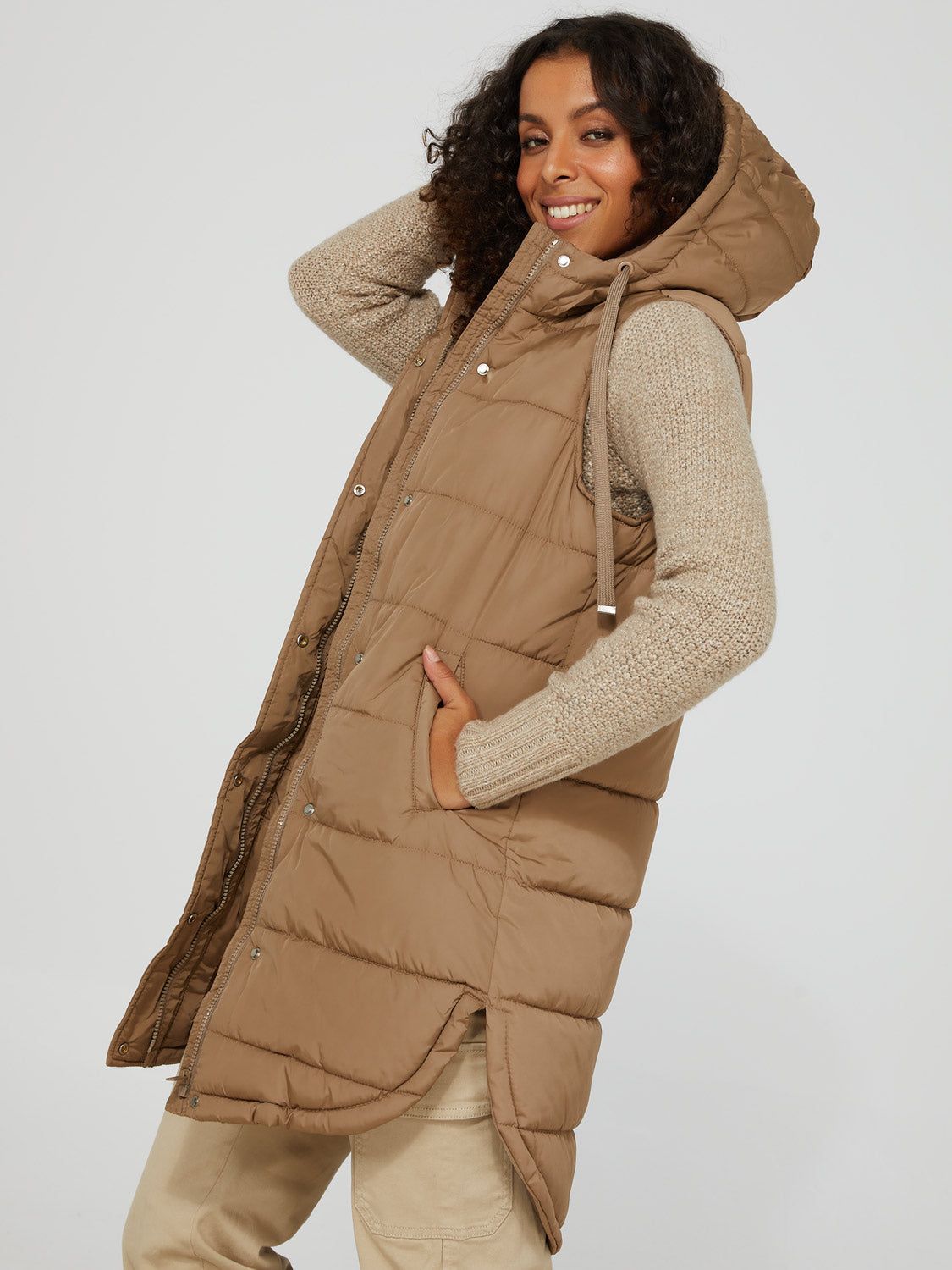 Long Puffer Vest With Hood sold by Suzy Shier product image thumbnail 4