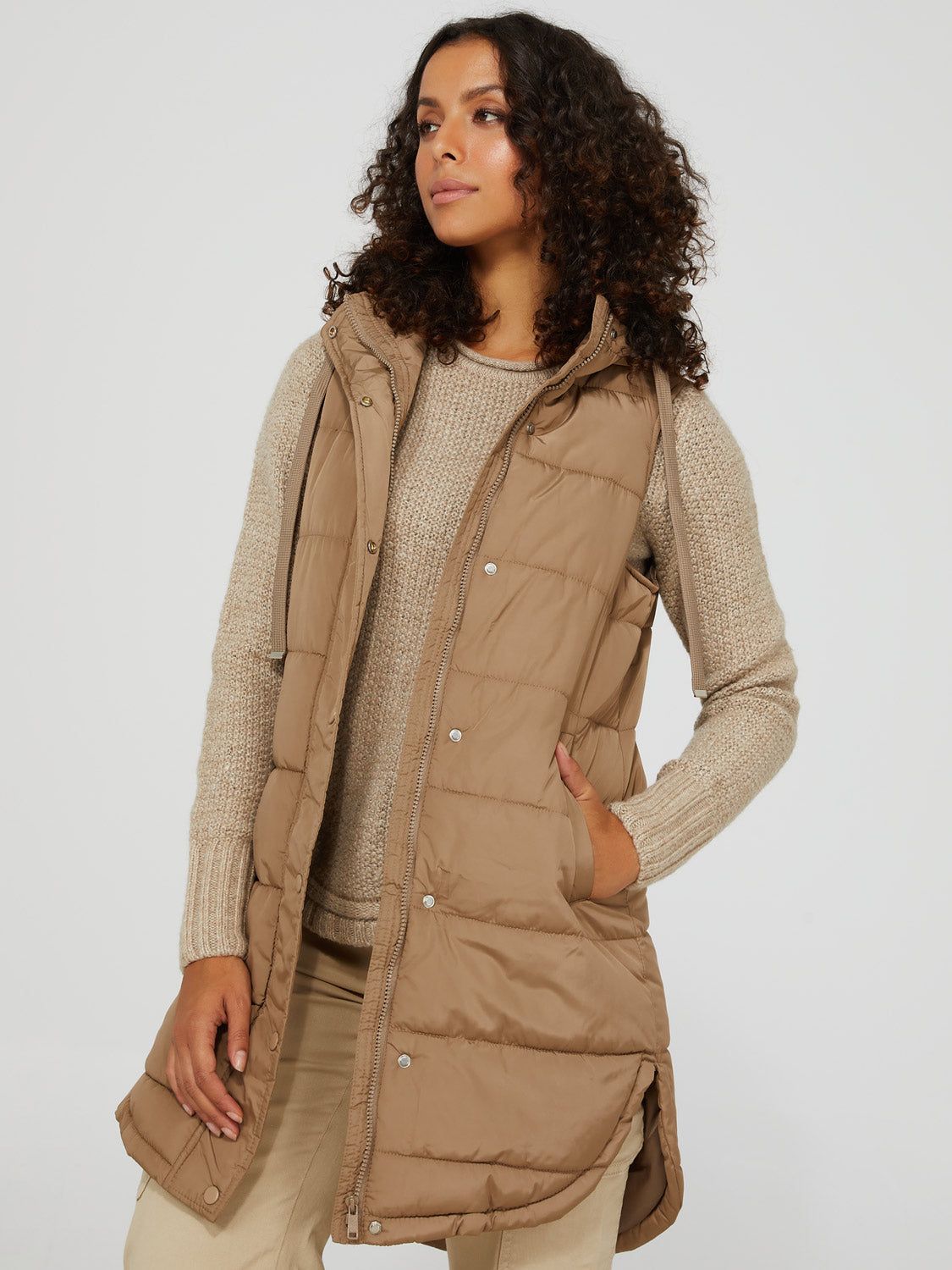 Long Puffer Vest With Hood sold by Suzy Shier product image thumbnail 3