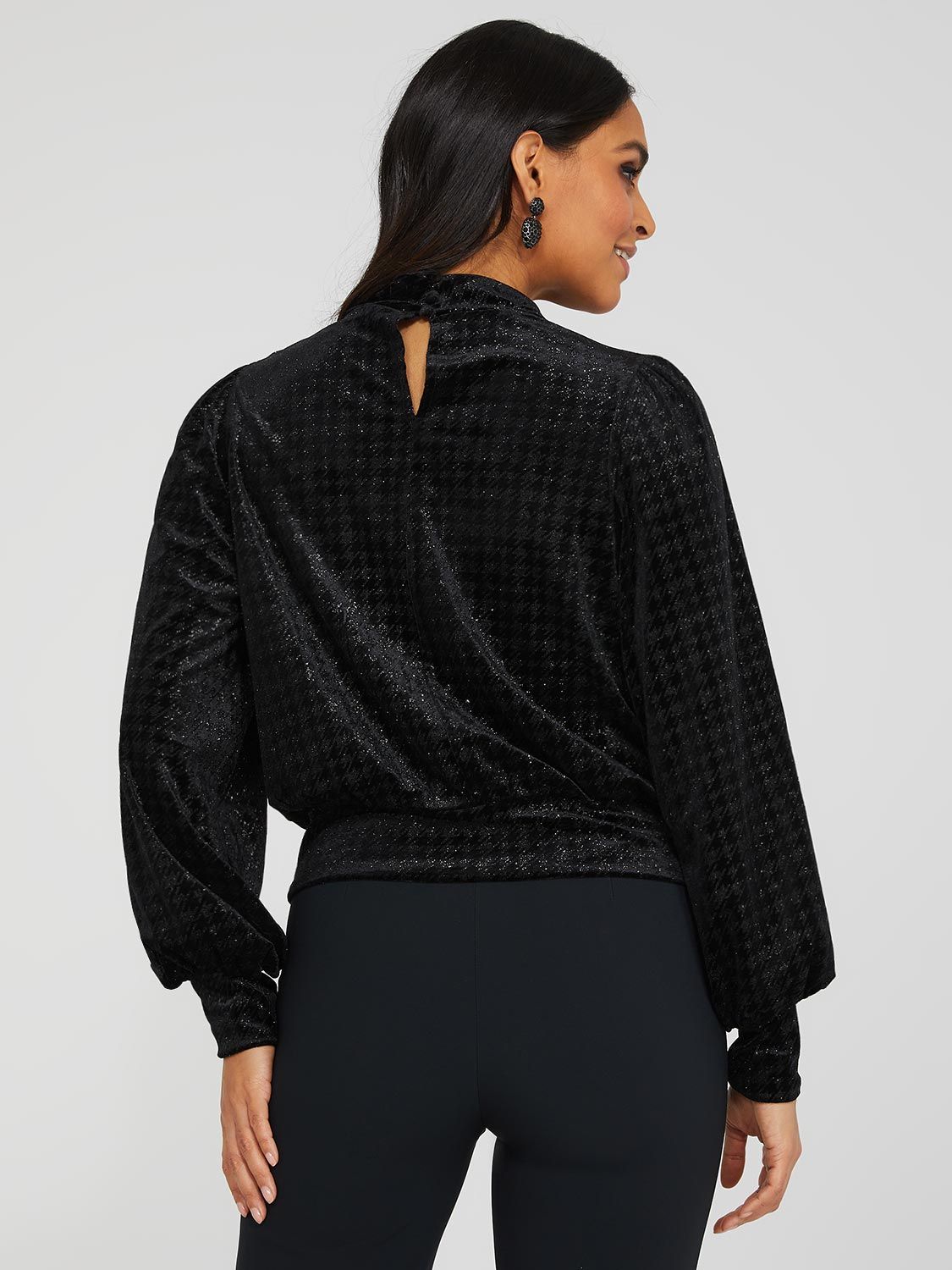 Velvet Glitter Houndstooth Mock Neck Top sold by Suzy Shier product image thumbnail 2