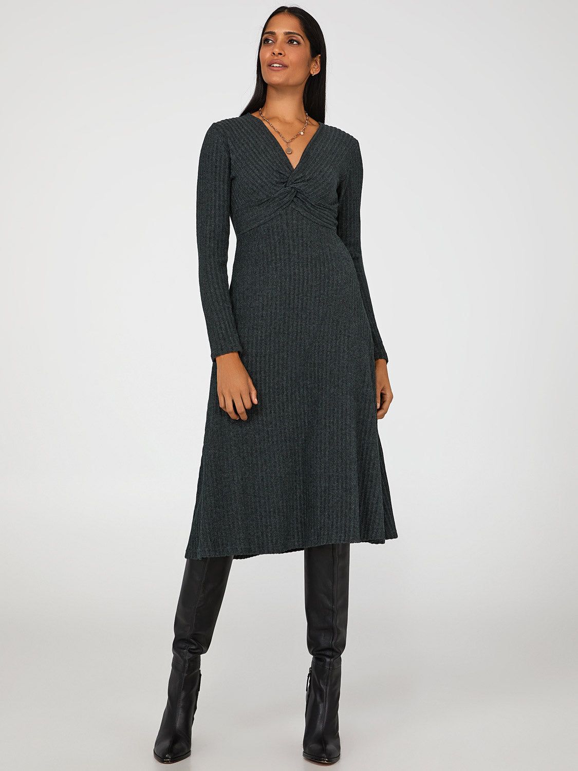Twisted V-Neck Midi Dress sold by Suzy Shier