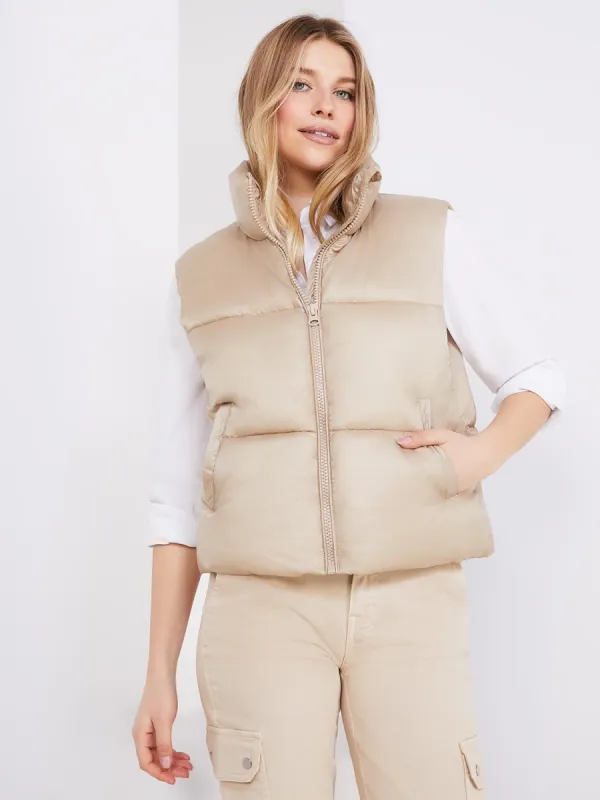 Waisted High Collar Puffer Vest sold by Suzy Shier