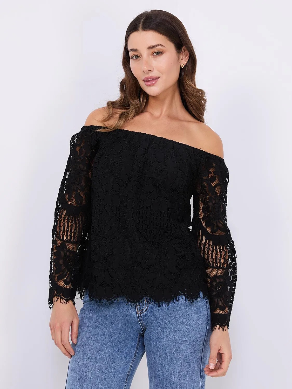 Off-The-Shoulder Lace Top sold by Suzy Shier