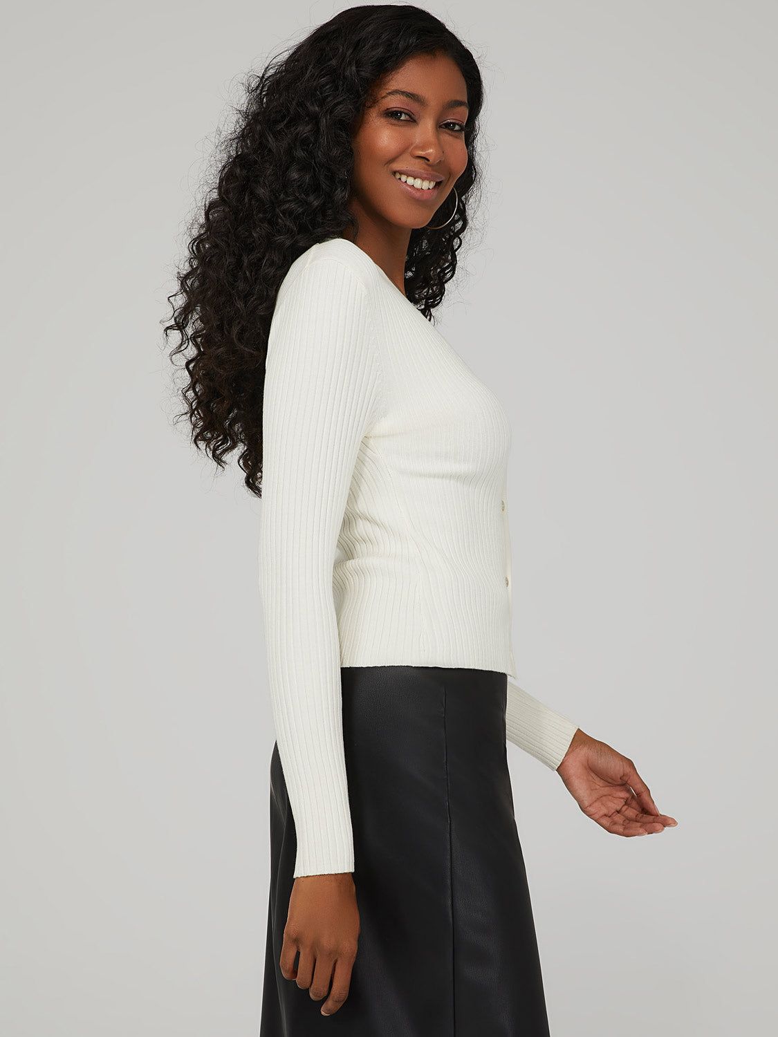 Ribbed V-Neck Cardigan sold by Suzy Shier product image thumbnail 3