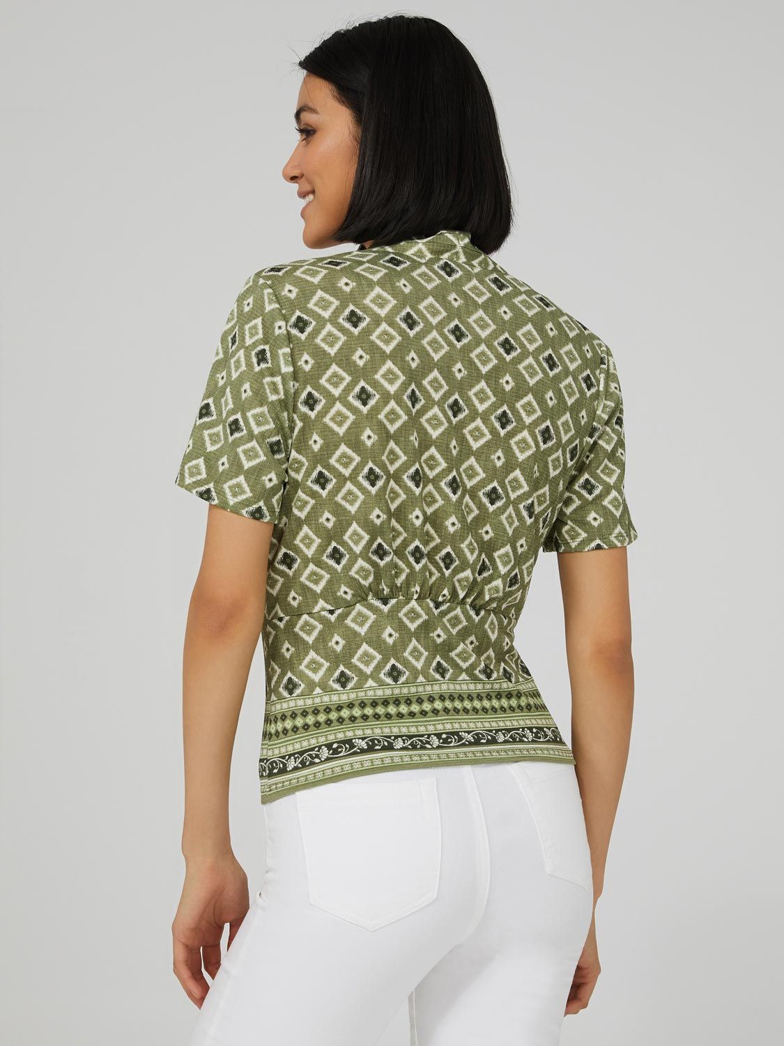 Short Sleeve Drawstring Top With Border Print sold by Suzy Shier product image thumbnail 4