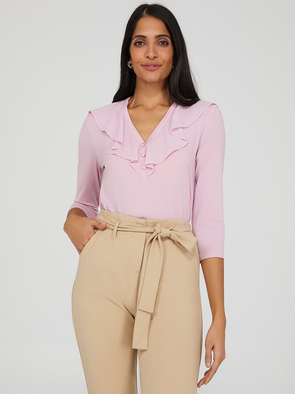 Ruffled Chiffon V-Neck Top sold by Suzy Shier product image thumbnail 6