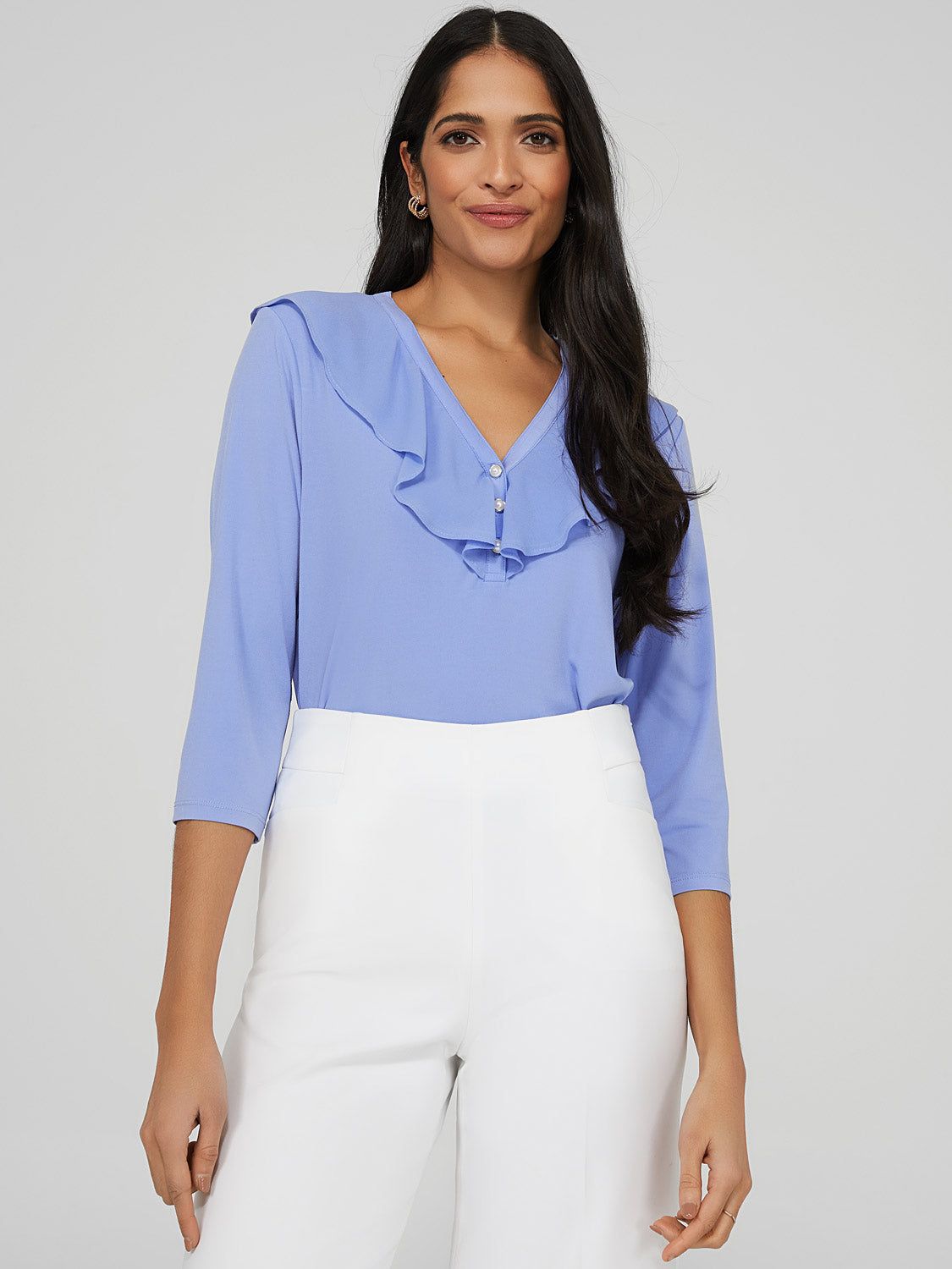 Ruffled Chiffon V-Neck Top sold by Suzy Shier