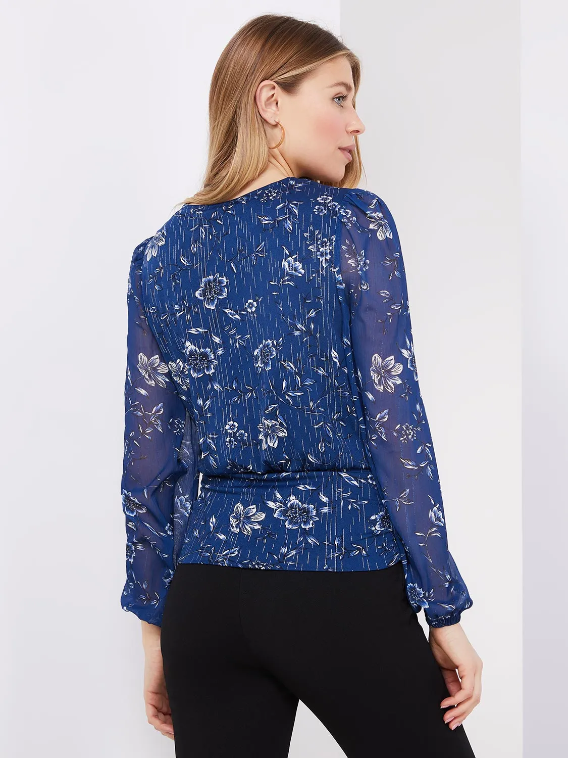 Floral Print Metallic Chiffon Top sold by Suzy Shier product image thumbnail 5