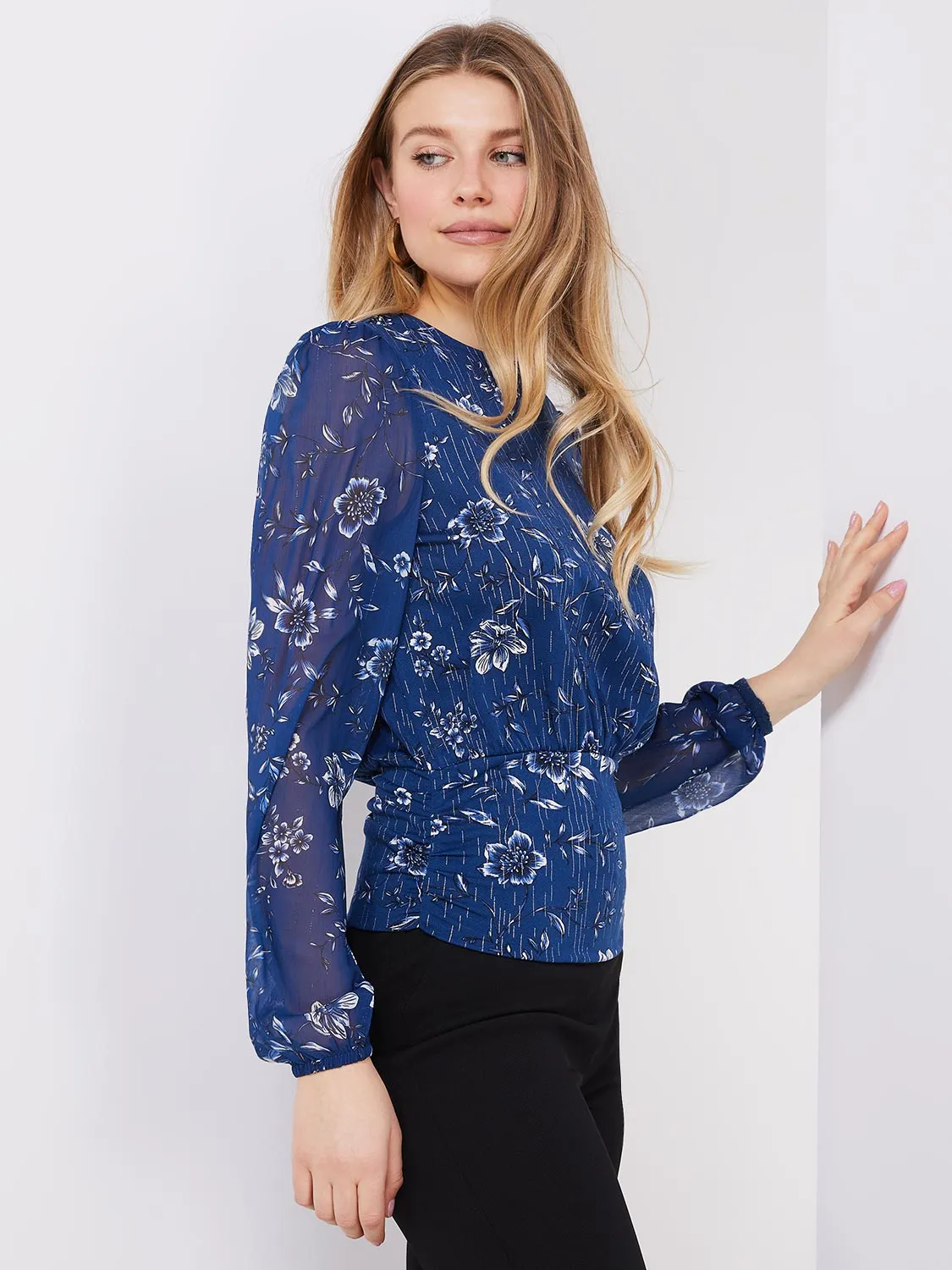 Floral Print Metallic Chiffon Top sold by Suzy Shier product image thumbnail 4
