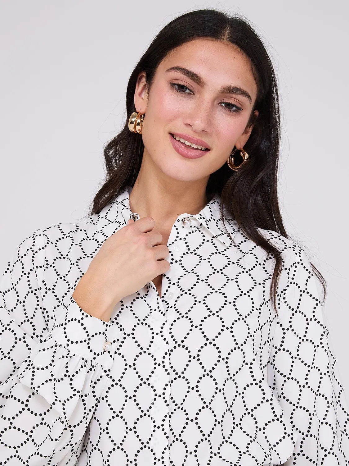 Silky Geo Print Button-Front Blouse sold by Suzy Shier product image thumbnail 2
