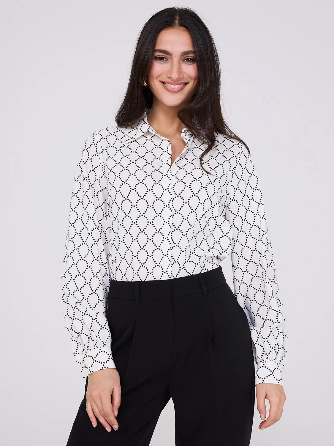 Silky Geo Print Button-Front Blouse sold by Suzy Shier product image thumbnail 3