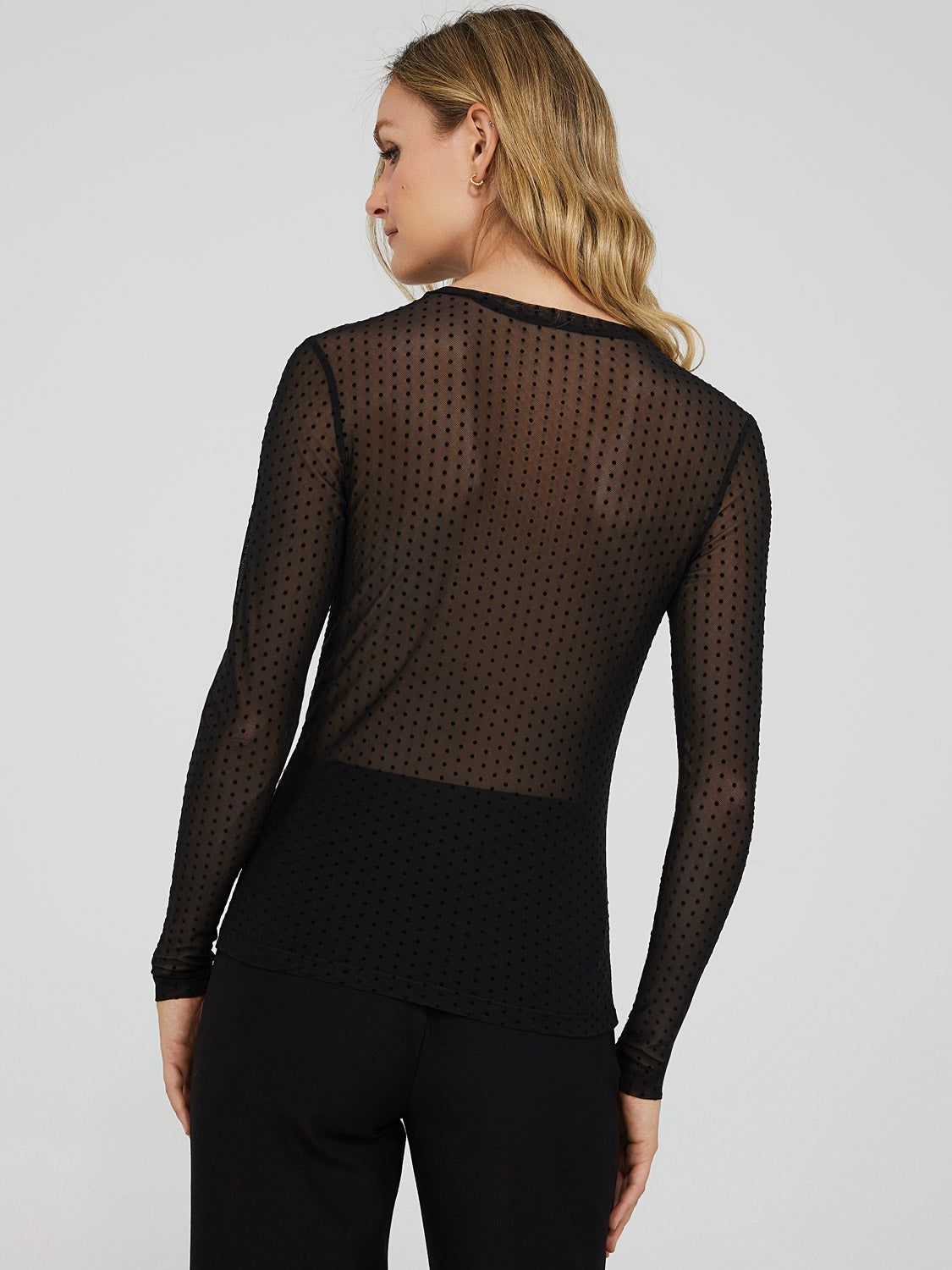 Long Sleeve Flocked Dot Mesh Top sold by Suzy Shier product image thumbnail 11