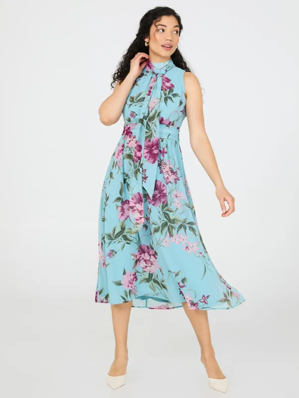 Sleeveless Printed Bow Midi Dress sold by Suzy Shier