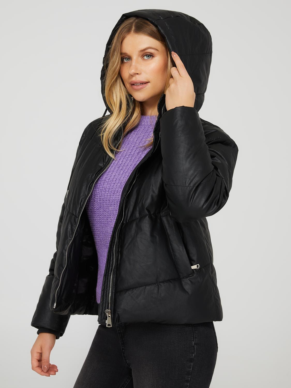 Faux Leather Waisted Puffer sold by Suzy Shier product image thumbnail 2