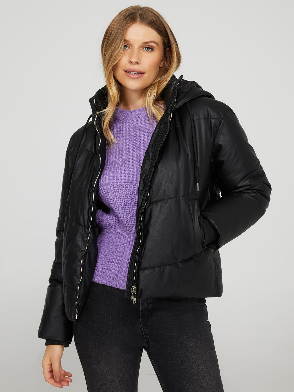 Faux Leather Waisted Puffer sold by Suzy Shier