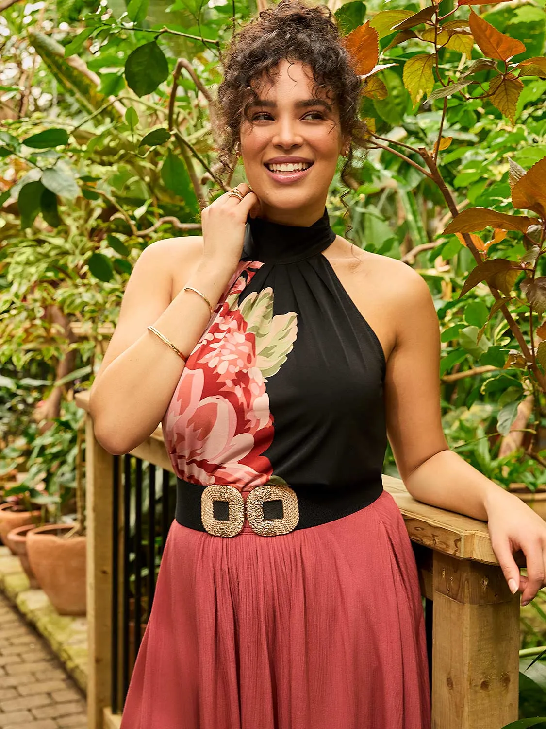 Floral Placement Mock Neck Halter Top sold by Suzy Shier product image thumbnail 2