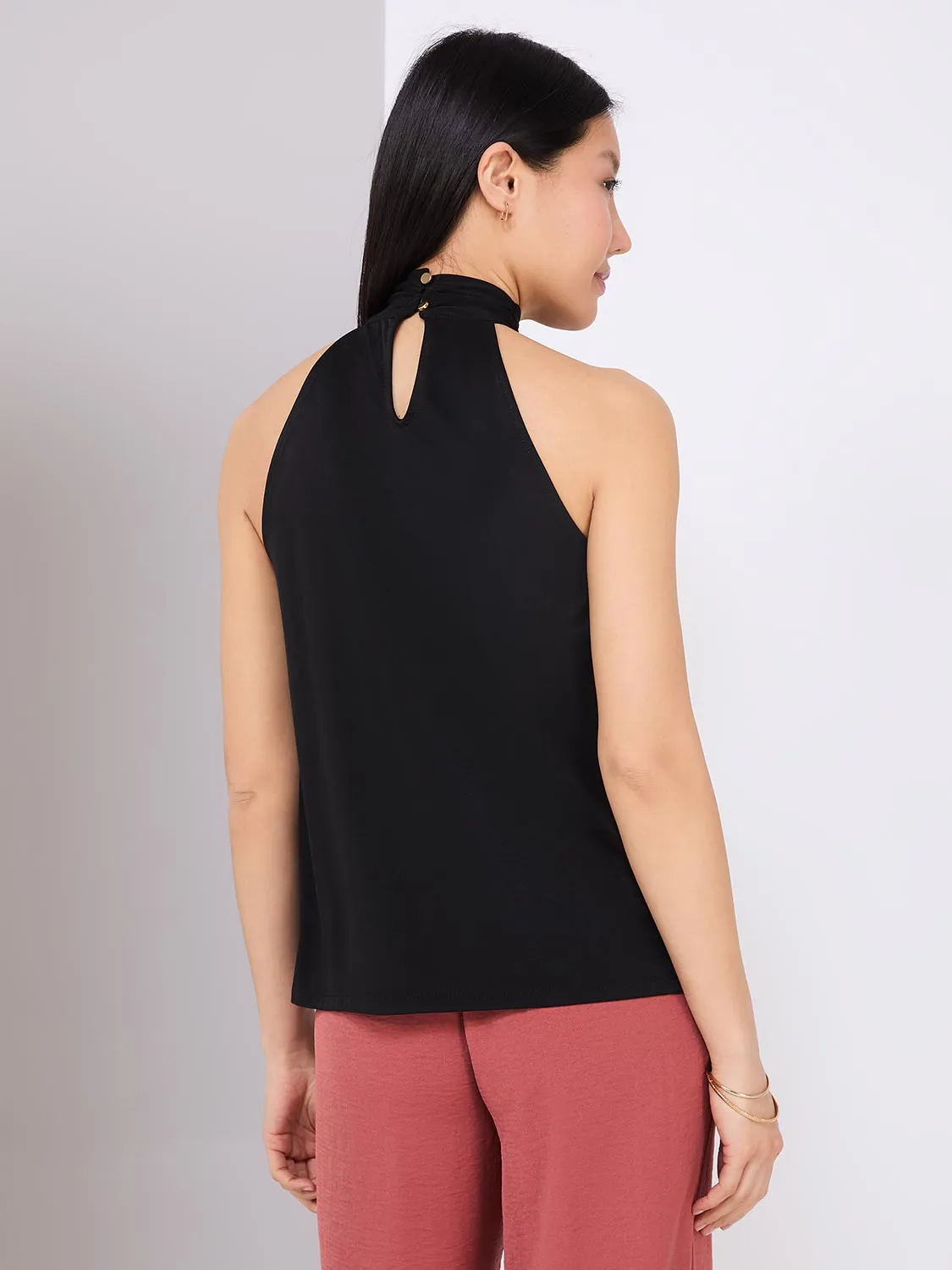 Floral Placement Mock Neck Halter Top sold by Suzy Shier product image thumbnail 4