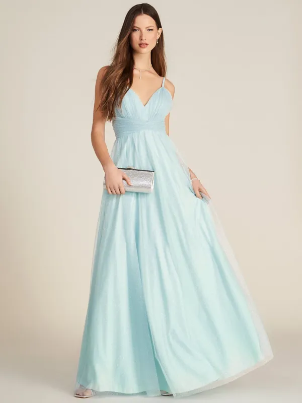 Plunging V-Neck Sparkle Mesh Gown sold by Suzy Shier