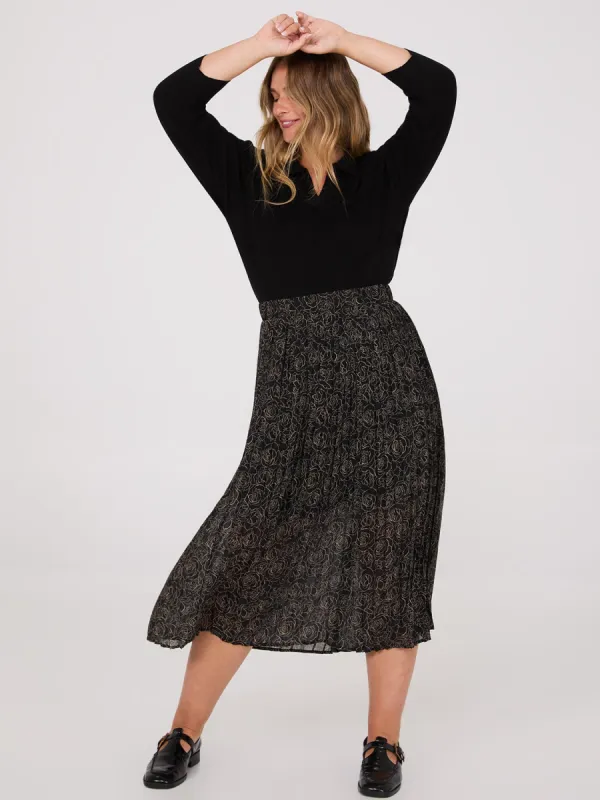 Printed Chiffon Pleated Midi Skirt sold by Suzy Shier