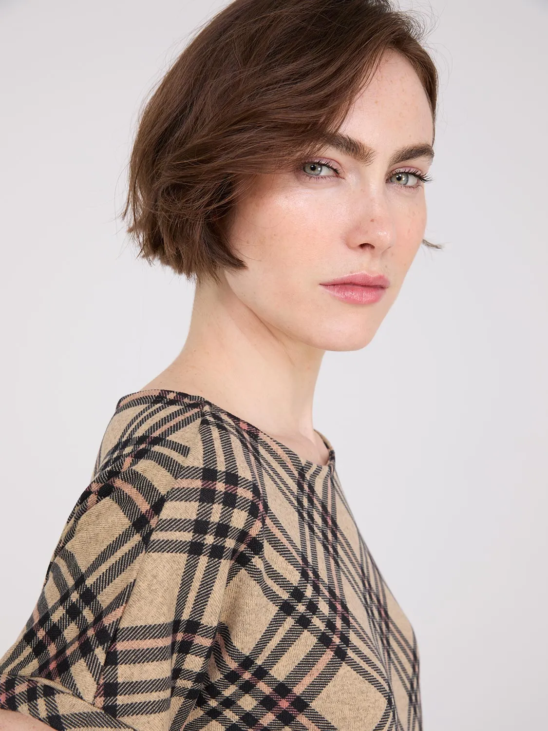 Plaid Cuffed Dolman Sleeve T-Shirt sold by Suzy Shier product image thumbnail 2