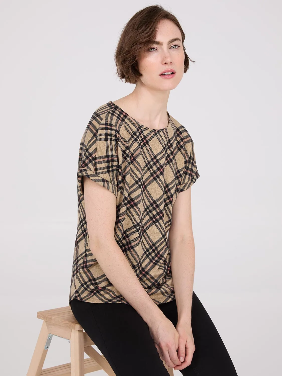 Plaid Cuffed Dolman Sleeve T-Shirt sold by Suzy Shier product image thumbnail 3