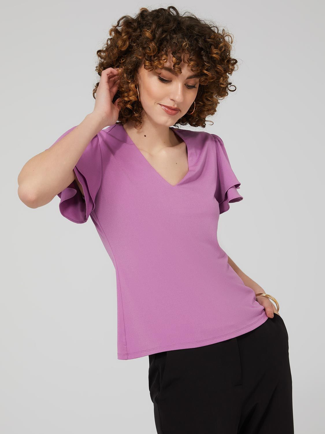 Double Flutter Sleeve V-Neck Top sold by Suzy Shier product image thumbnail 2