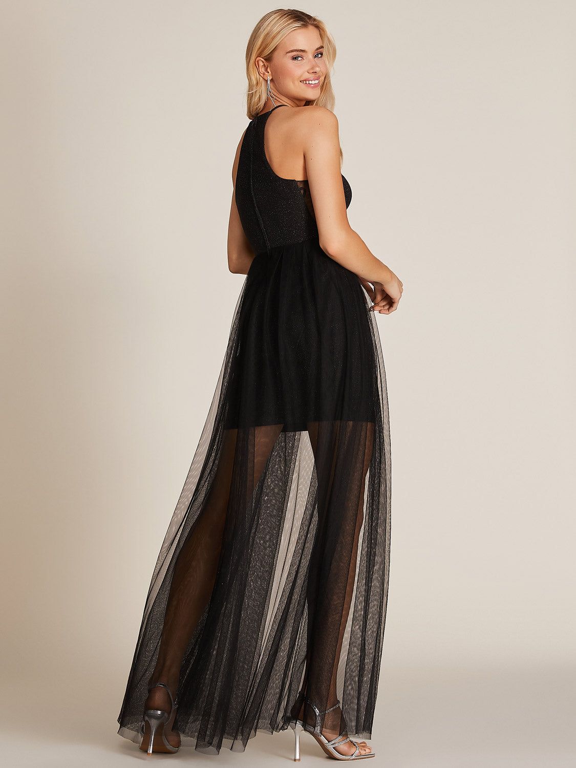 Halter Sparkle Knit Mini Dress With Maxi Tulle Skirt Overlay sold by Suzy Shier product image thumbnail 4