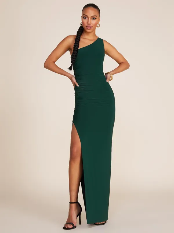 One-Shoulder Ruched Gown sold by Suzy Shier