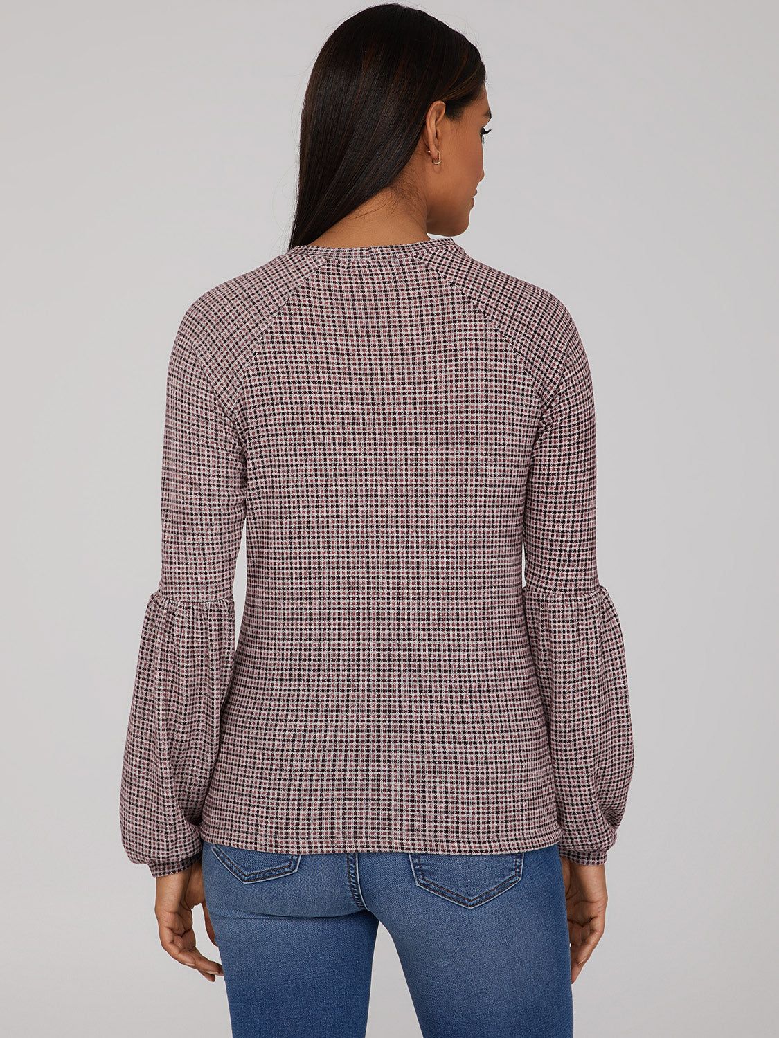 Plaid Balloon Sleeve Top sold by Suzy Shier product image thumbnail 4
