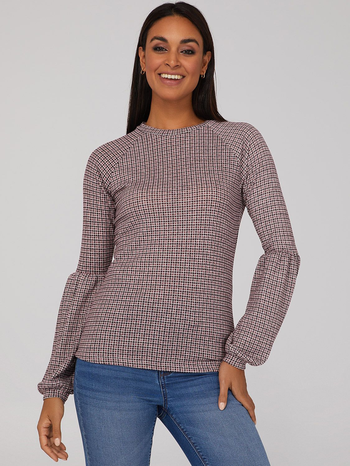 Plaid Balloon Sleeve Top sold by Suzy Shier product image thumbnail 3