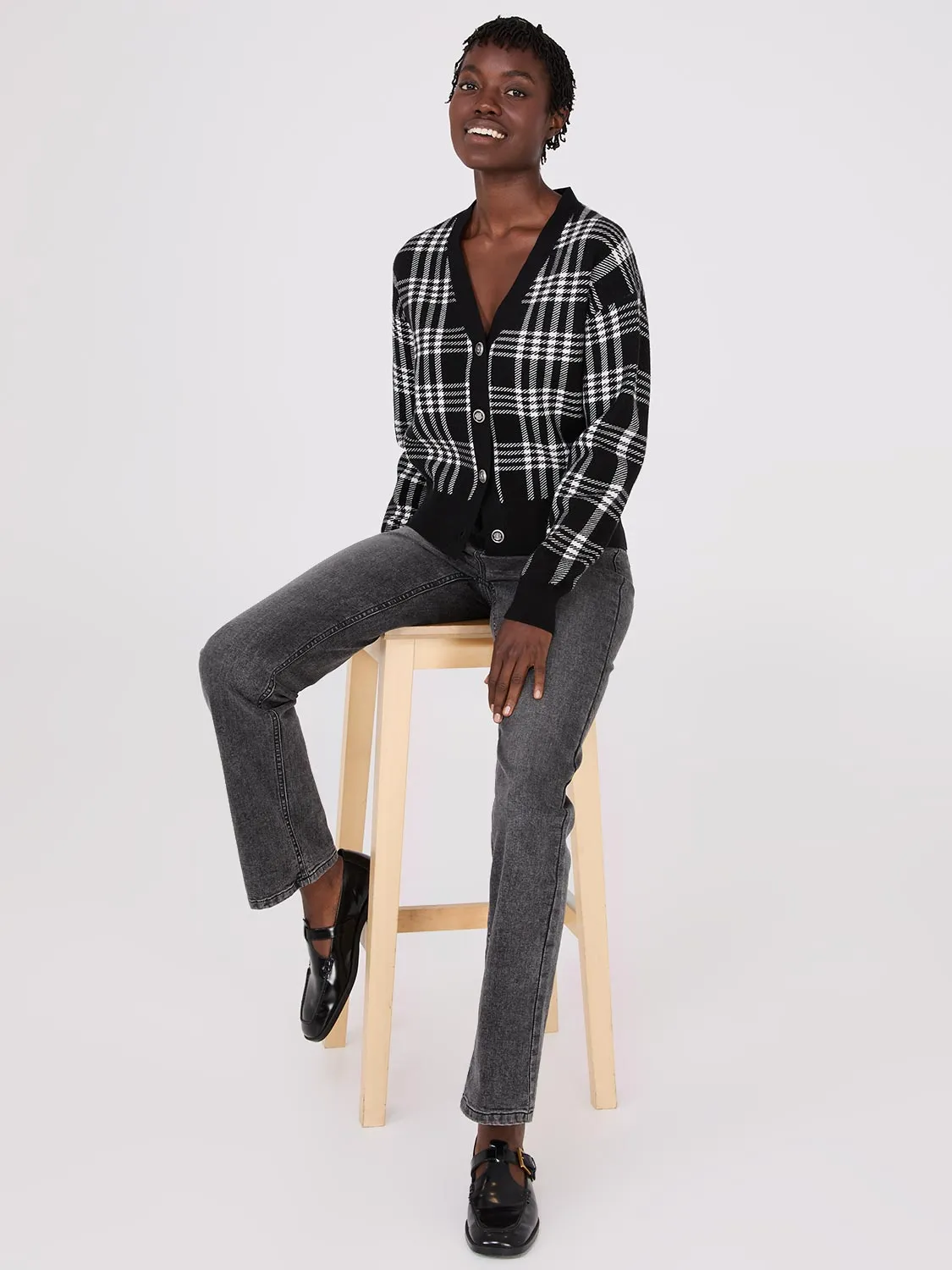 Plaid V-Neck Knit Cardigan sold by Suzy Shier product image thumbnail 3