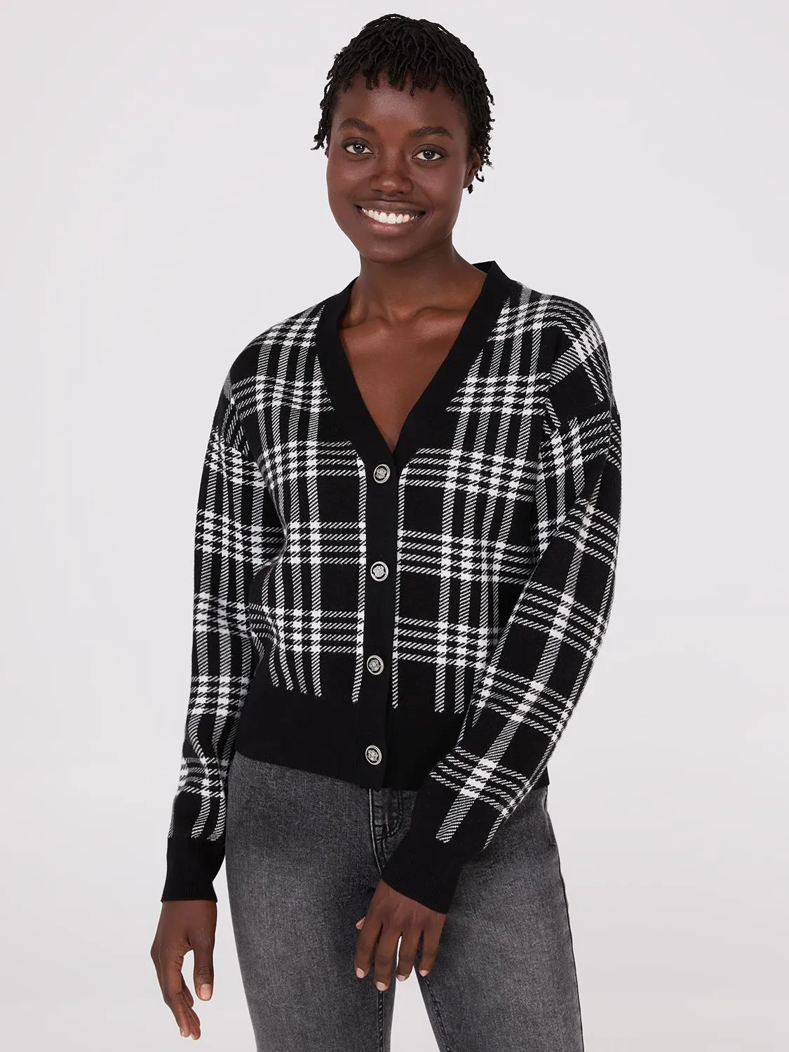 Plaid V-Neck Knit Cardigan sold by Suzy Shier